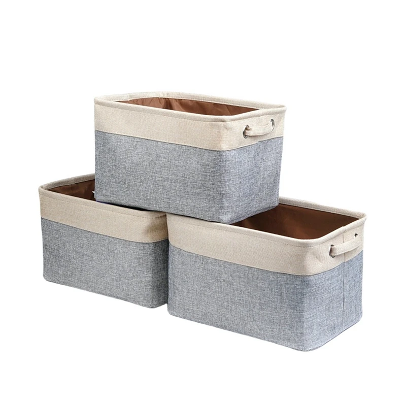 

Fabric Storage Box, Storage Basket, Basket Fabric In Square For Cupboard, Shelf, And Clothes (Foldable, Pack Of 3)