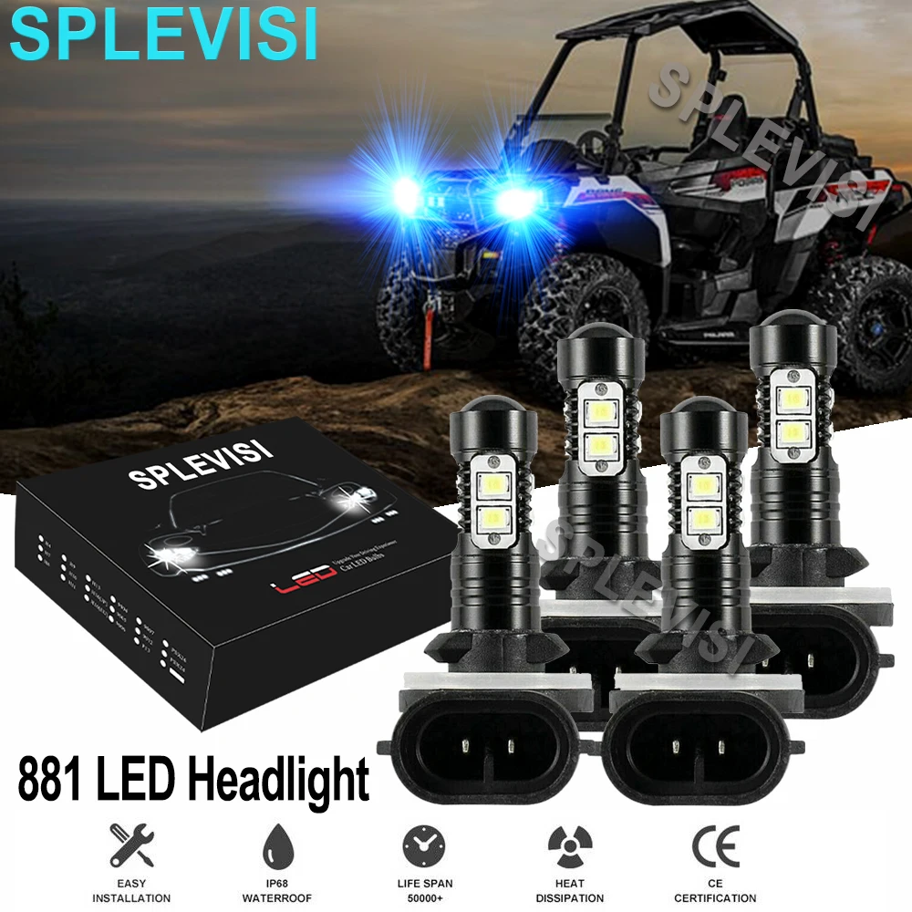 

4x LED Headlight Ice blue For POLARIS RZR 570 2012-2015 MAGNUM 330 2005-2006 HAWKEYE 300 2006-2011 ACE 150 500 570 900 2016-2018