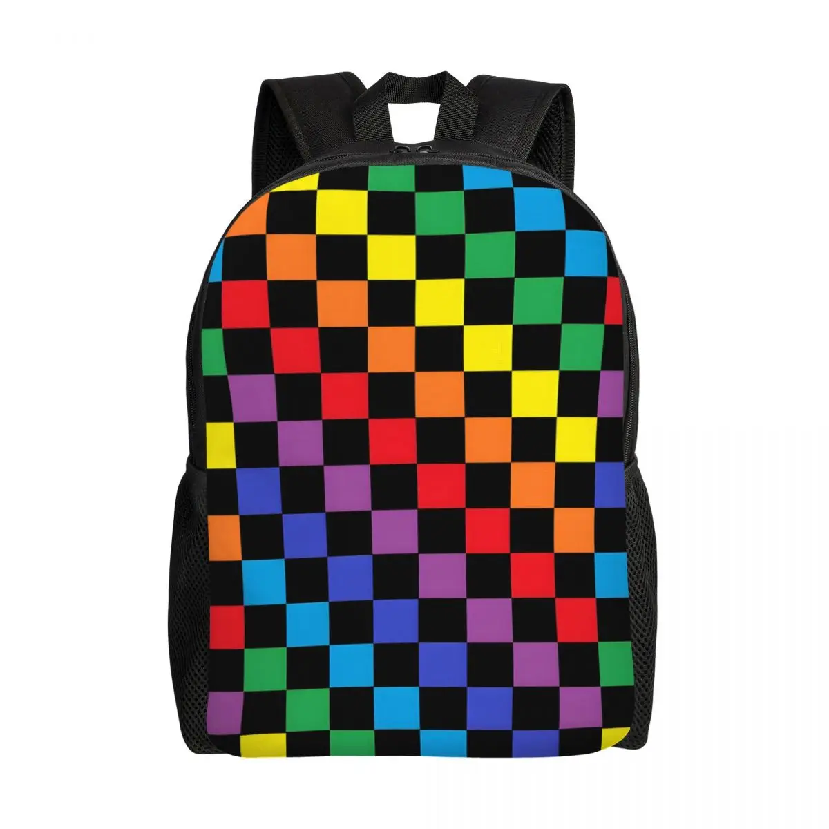 Рюкзак с черными и радужными квадратами на заказ узором в клетку флагом для
