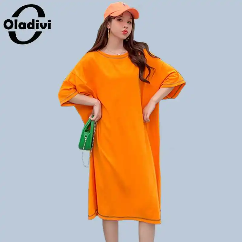 

Удобное Хлопковое платье Oladivi большого размера d Clohting, женские повседневные свободные платья-рубашки, дамские туники большого размера, женс...