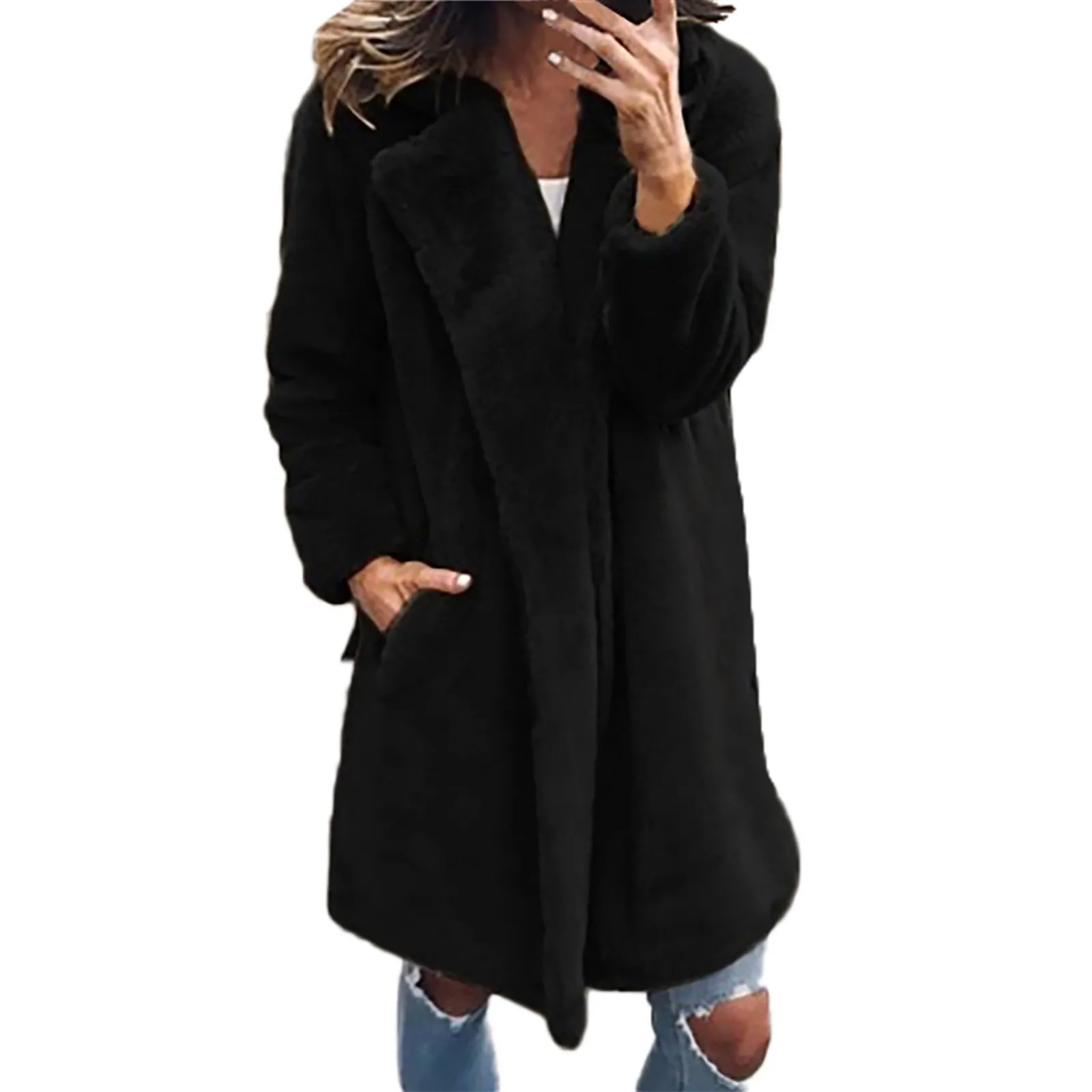 

Autumn Winter Woolen Jacket Blazers For Women Fashion Turn Down Collar Solid Long Coat Women Casual Outerwear 2023