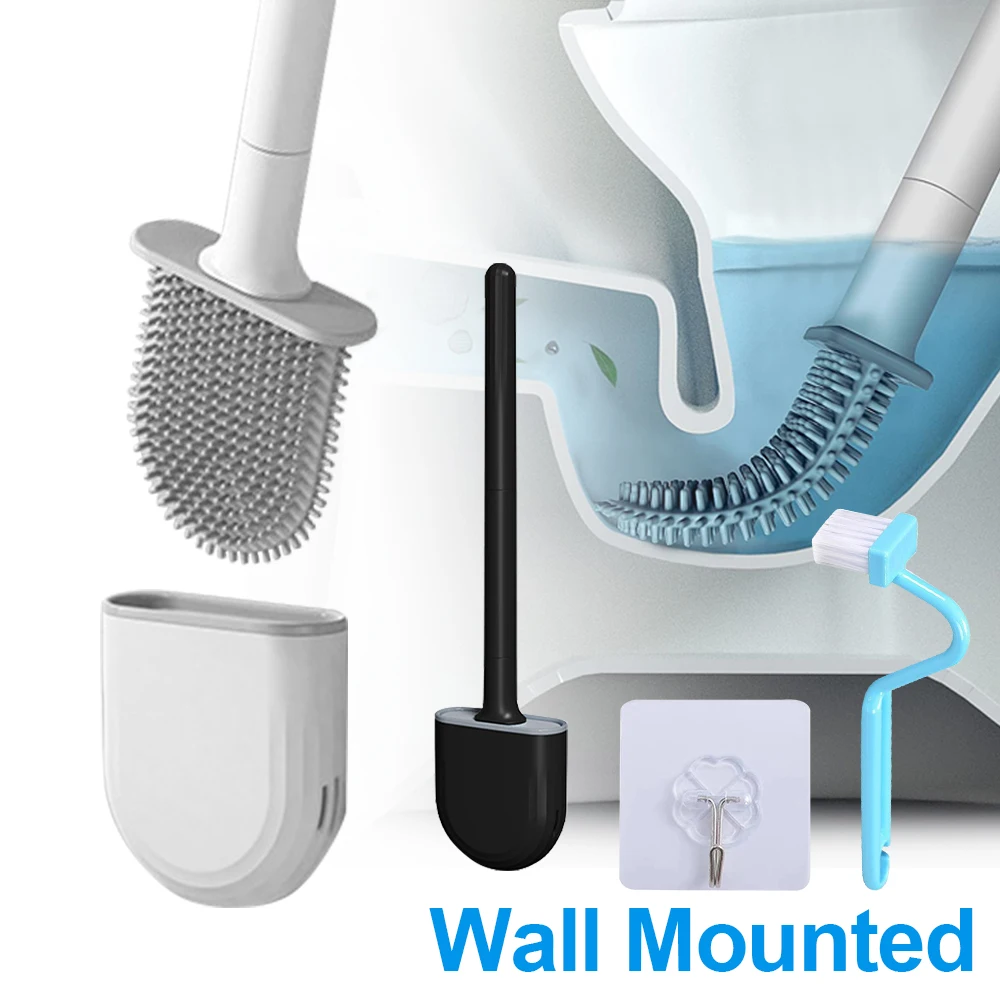 

Flexible Silicone Toilet Brush Breathable Toilet Bowl Cleaner Brush with Quick Drying Holder Wall Mounted for Bathroom Cleaning