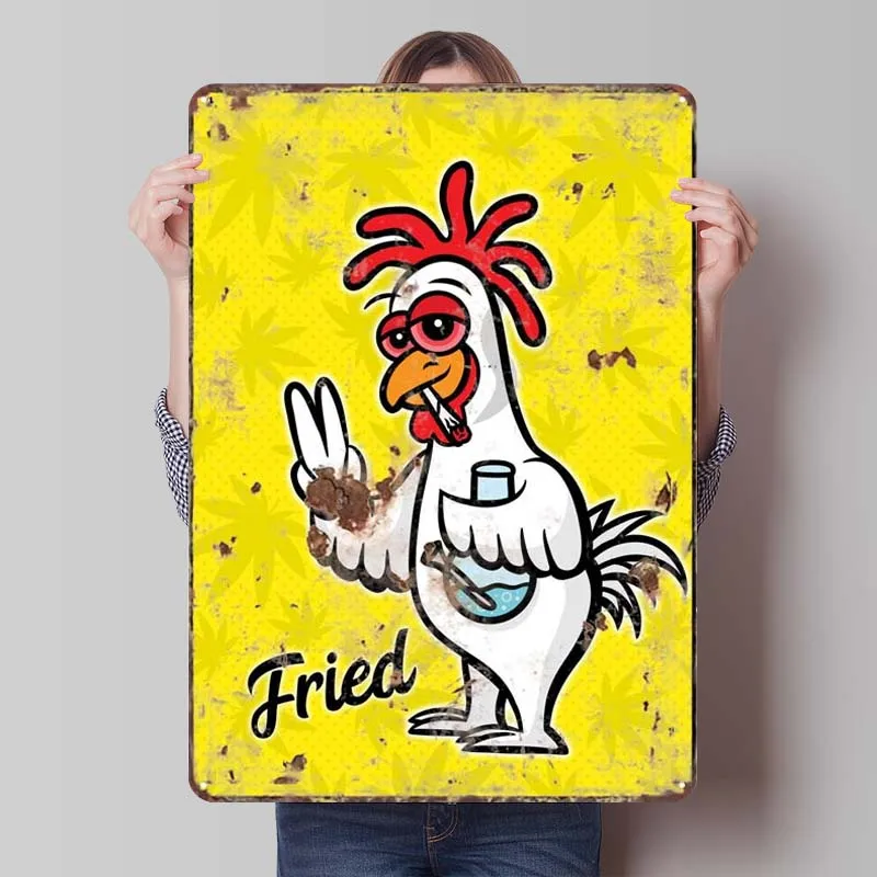 Жареный Забавный куриный Ржавый металлический знак металлическая настенная