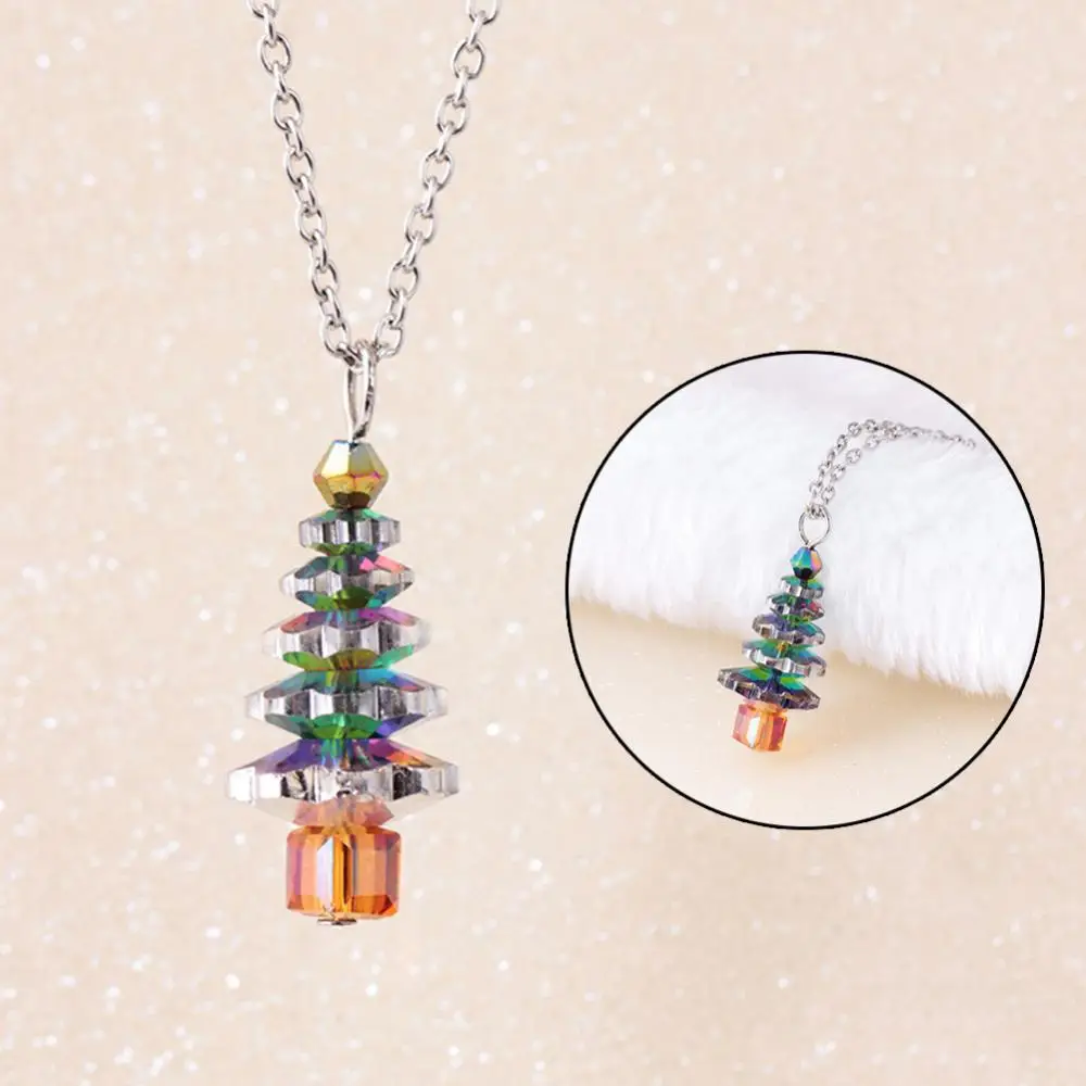 

Christmas Tree Pendant Necklace Fake Crystal Pendant Fashion Women Jewelry Gift Chain Necklace