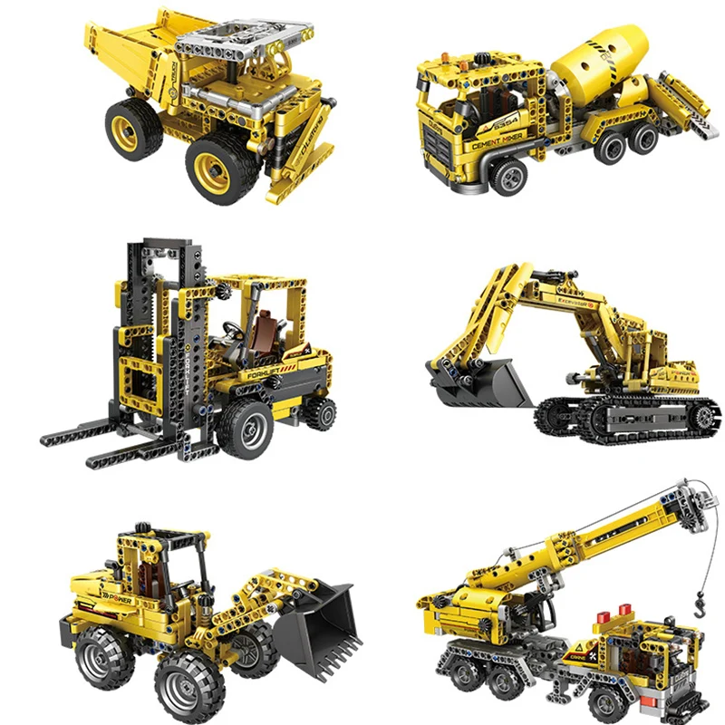 

322 шт. + строительные блоки, инженерная серия транспортных средств, экскаваторная техника, цементный смеситель, кран, вилочный погрузчик, гор...