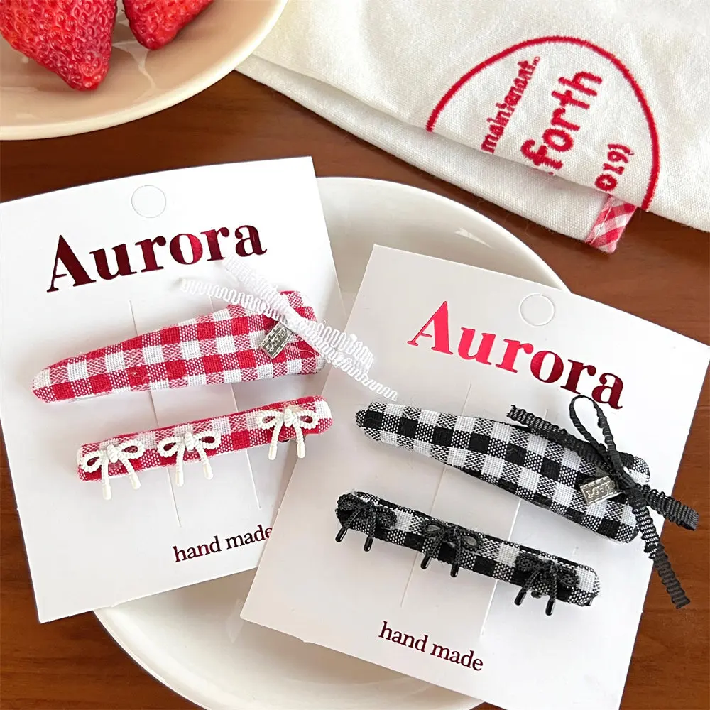 4 шт. набор заколок для волос с бантом в клетку девочек челкой и боковыми