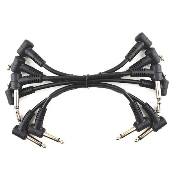 

6 x кабели для электрогитары, 6 дюймов, 1/4, педаль с прямым углом, патч-корд, черный