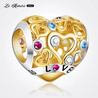 la menars fashion gold heart beads hollow out charms diy bead fit bracelet making genuine 925 sterling silver jewelry