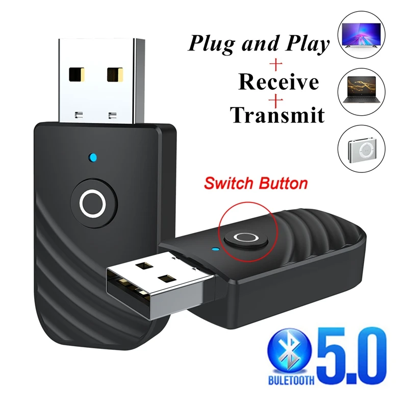 

5.0 Bluetooth Audio Receiver Transmitter 3-in-1 USB Adapter TV Computer Car SY319 Plug and Play