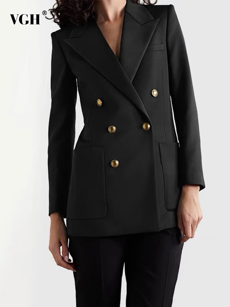 

Женский двубортный Блейзер VGH, черный свободный пиджак с отложным воротником и длинным рукавом, одежда в новом стиле для осени, 2022
