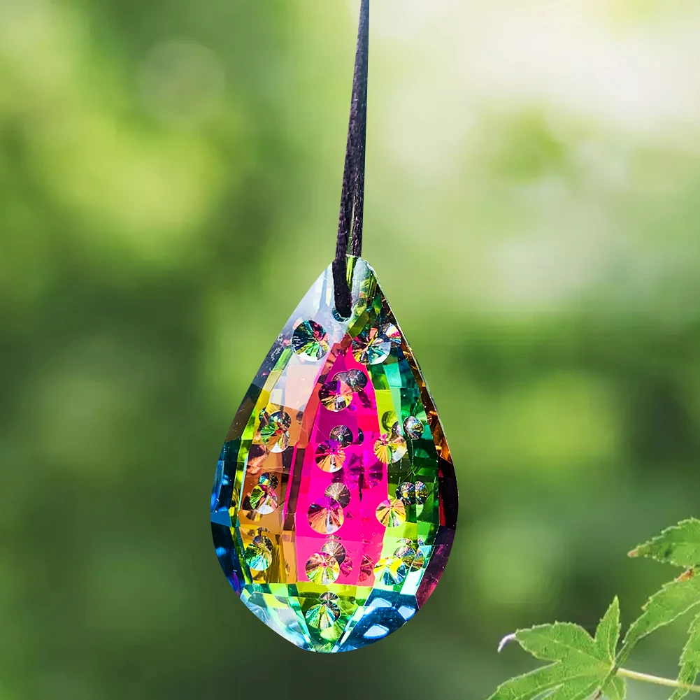 

Bright AB Color Water Drop Diamond Glass Art Crystal Faceted Engraving Crystal Pendants for Chandeliers Rainbow Maker Decoration