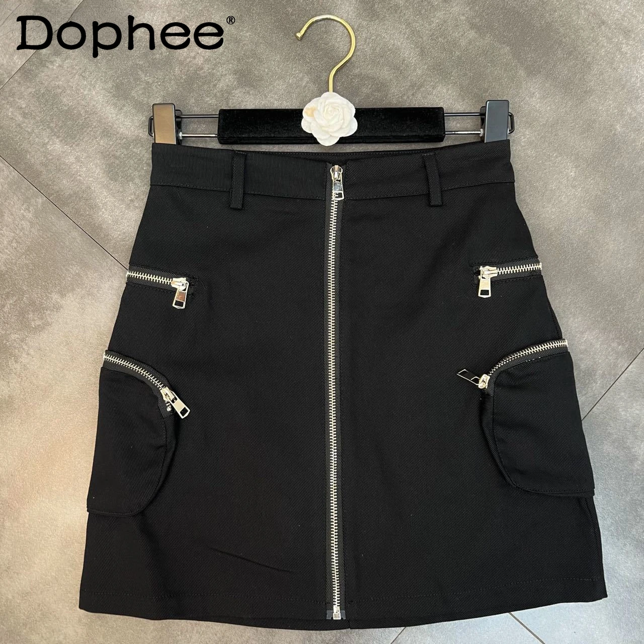 

2022 new autumn fashion women clothes high waist zippers pocket mini length halfbody skirt female tide