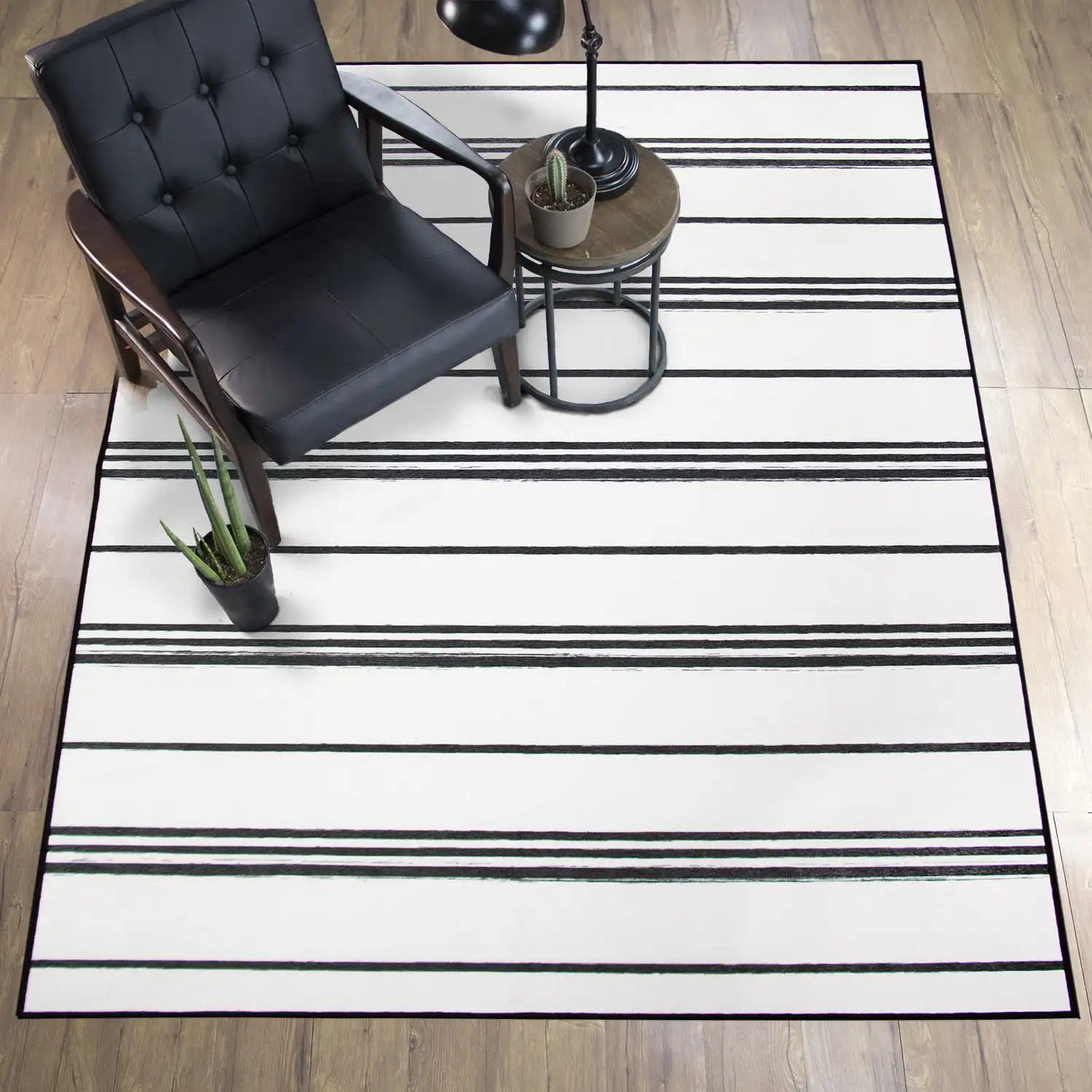

Machine Washable Area Rug Stripe Black And White 5X7