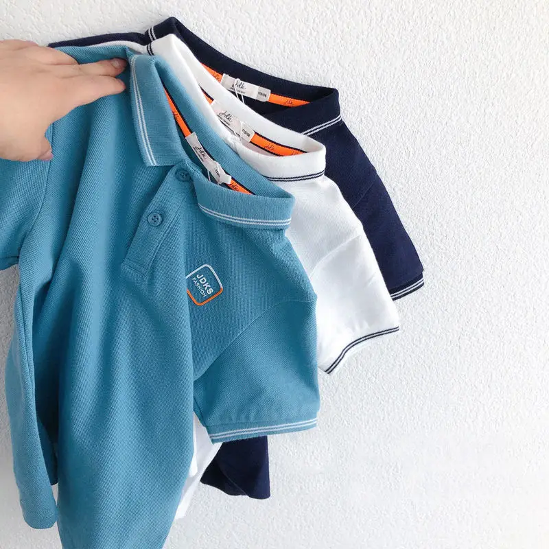 

4-9 Years Boys White Polo Shirt Summer Cotton Short Sleeve Plain Fashion Children Handsome T-Shirt