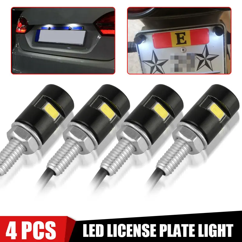 

4Pcs Car License Plate Light Water proof 12V Screw Bolt Lamp Bulbs White Auto License Plate Lamp Fit for motorcycle electric car