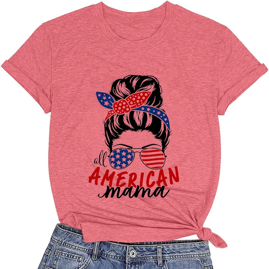 

YRYT New Summer Short Sleeve T-shirt AMERICAN Mama Independence Day Series Printed European and American Women's Top