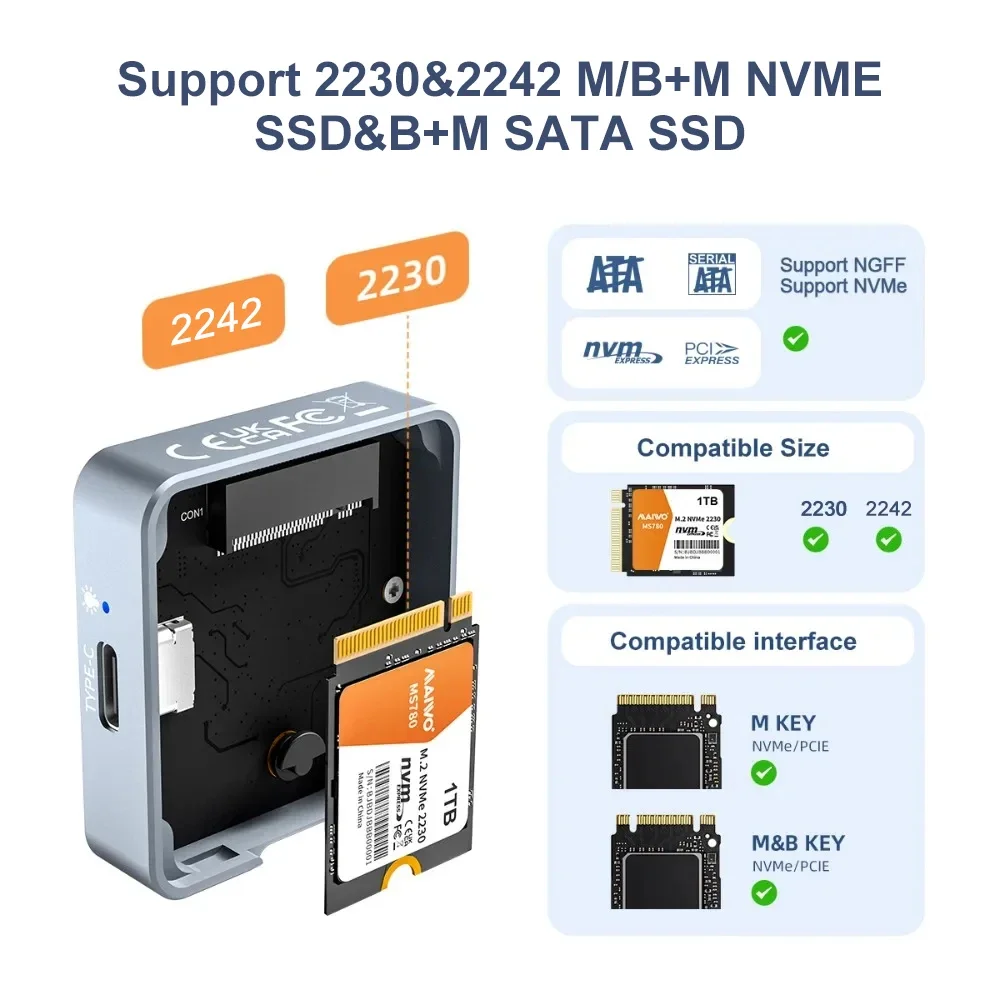 Фото MAIWO 10 Гбит/с M.2 2242 2230 NVMe SATA SSD Корпус Type-C USB C Gen2 to NGFF NVMe PCI-E SSD коробка для iPhone 15 Pro MacBook №3