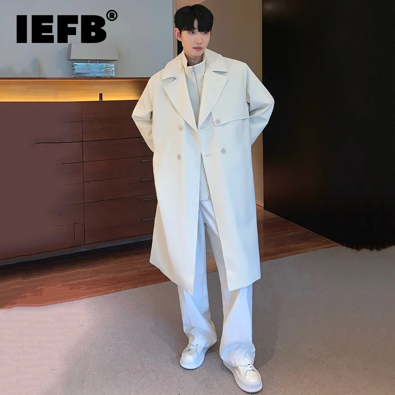 

Длинное Мужское пальто IEFB, нишевой дизайн, имитация двух предметов, в стиле пэчворк, свободная осенне-зимняя однотонная ветровка выше колена, 9C2486