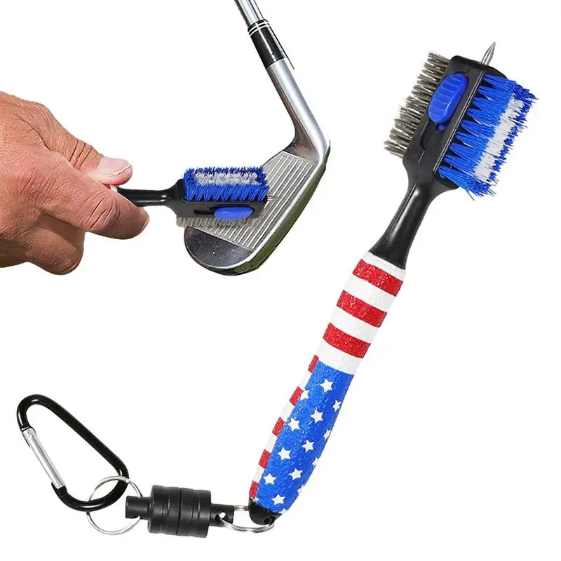 

Golf Club Brushes Golf Cleaner Brush And Groove Cleaner With Magnetic Carabiner Non-Slip Handle Golf Retractable Nail Head