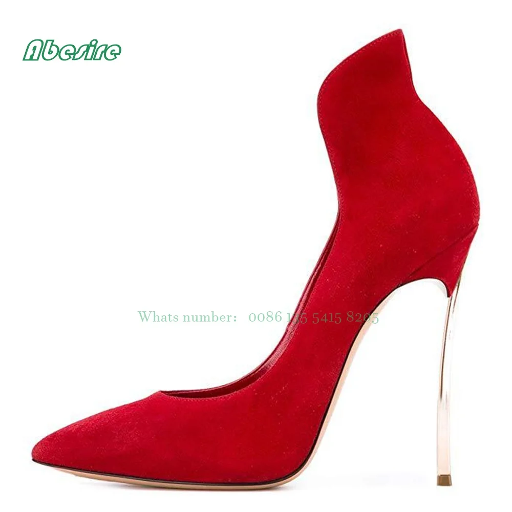 

Suede Petal Heel Shallow Pumps Red Pointed Toe Solid High Heels Women's Sexy Pumps 2022 New Arrival Party Shoes Big Size 45