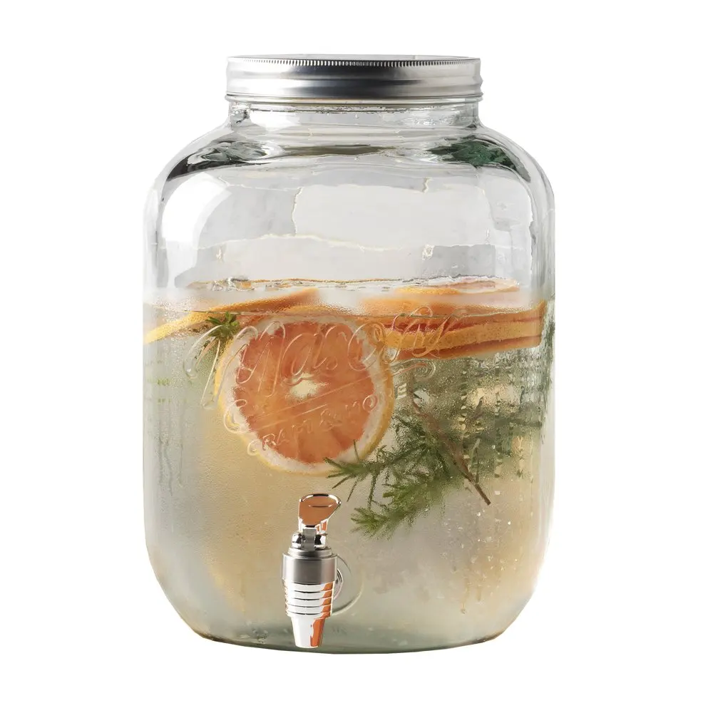 

3 Gallon 376 oz Mason Drink Dispenser with Screw on Metal Lid Durable Glass