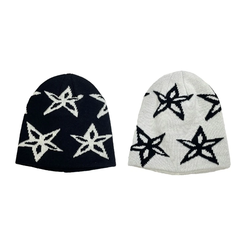 

Black/ White Color Teens Beanie Hat Elastic Windproof Pattern Hat Ear Protector Hat Winter Cycling Skiing Supplies