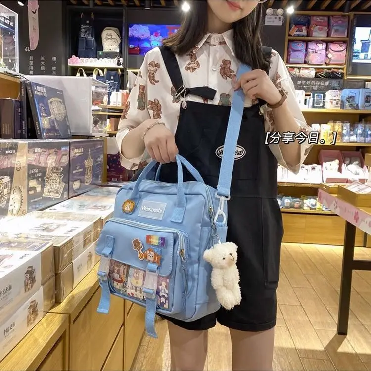 2023 New Korean Version Messenger Canvas Bag Female Students Attend Class Shoulder School Bag Remedial Remedial Handbag