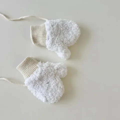 Детские теплые варежки из хлопка и вельвета с медведем