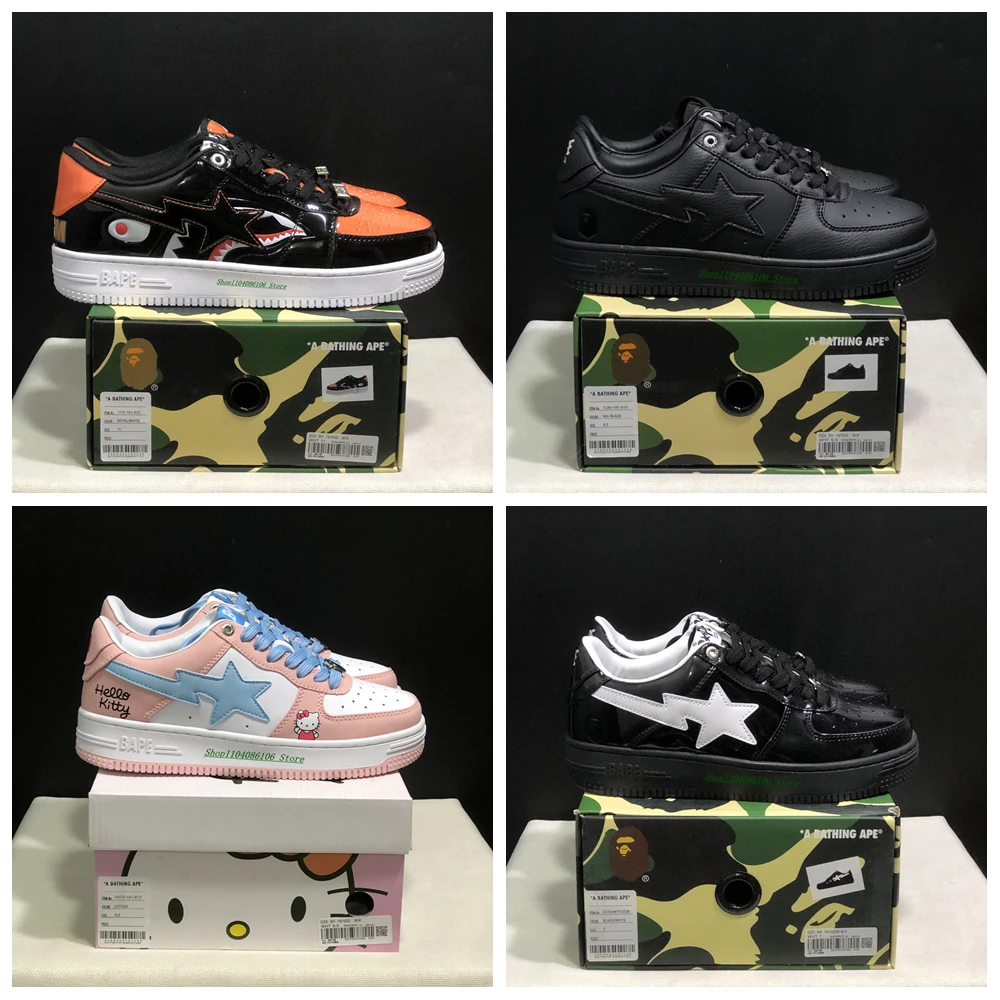 Original Bape Sta Patent Leather Mirror Face Men Women Casual Shoes Fashion BAPESTA Classic AF Skateboarding Athletic Sneakers