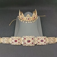 moroccan wedding jewelry set wedding metal belt gold full crystal waist chain bridal hair jewelry women head chain party gift