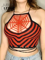 ledp hollow out cobweb tanks camis stripe cute y2k halter spaghetti straps tops women summer 2022 beach holiday club outfits