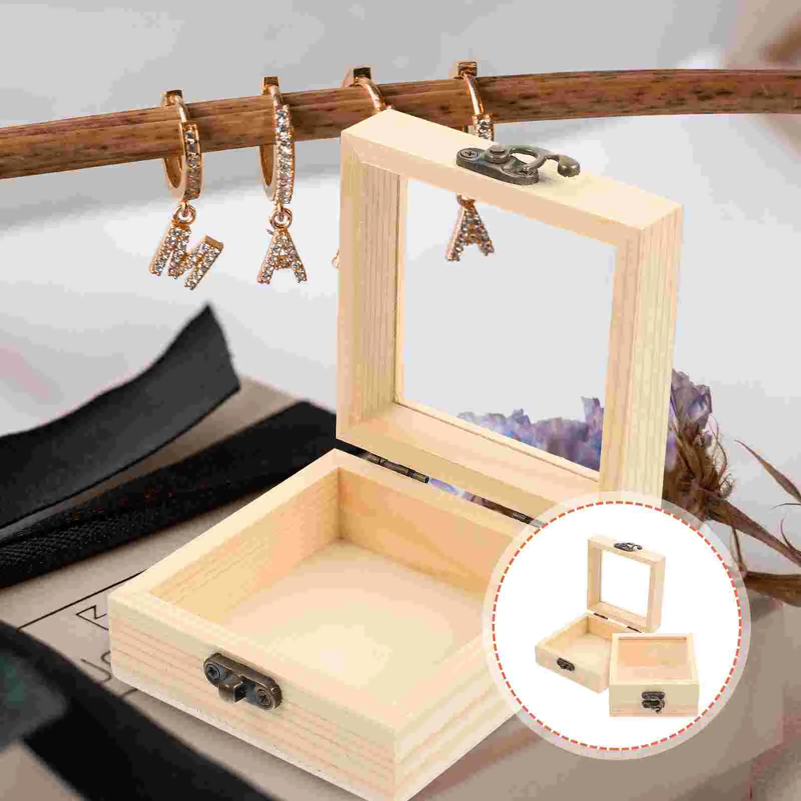 

2pcs Gift Table Home Storage Unfinished Wood Box Wooden Storage Box Wood Box With Lid Small Keepsake Box