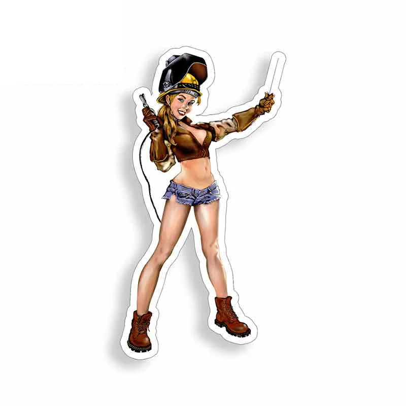 

Sexy Girl Female Welder Anime Fine Decal Funny Car Stickers Cartoon Sunscreen Motorcycle Helmet Wall Stickers Auto Accessories