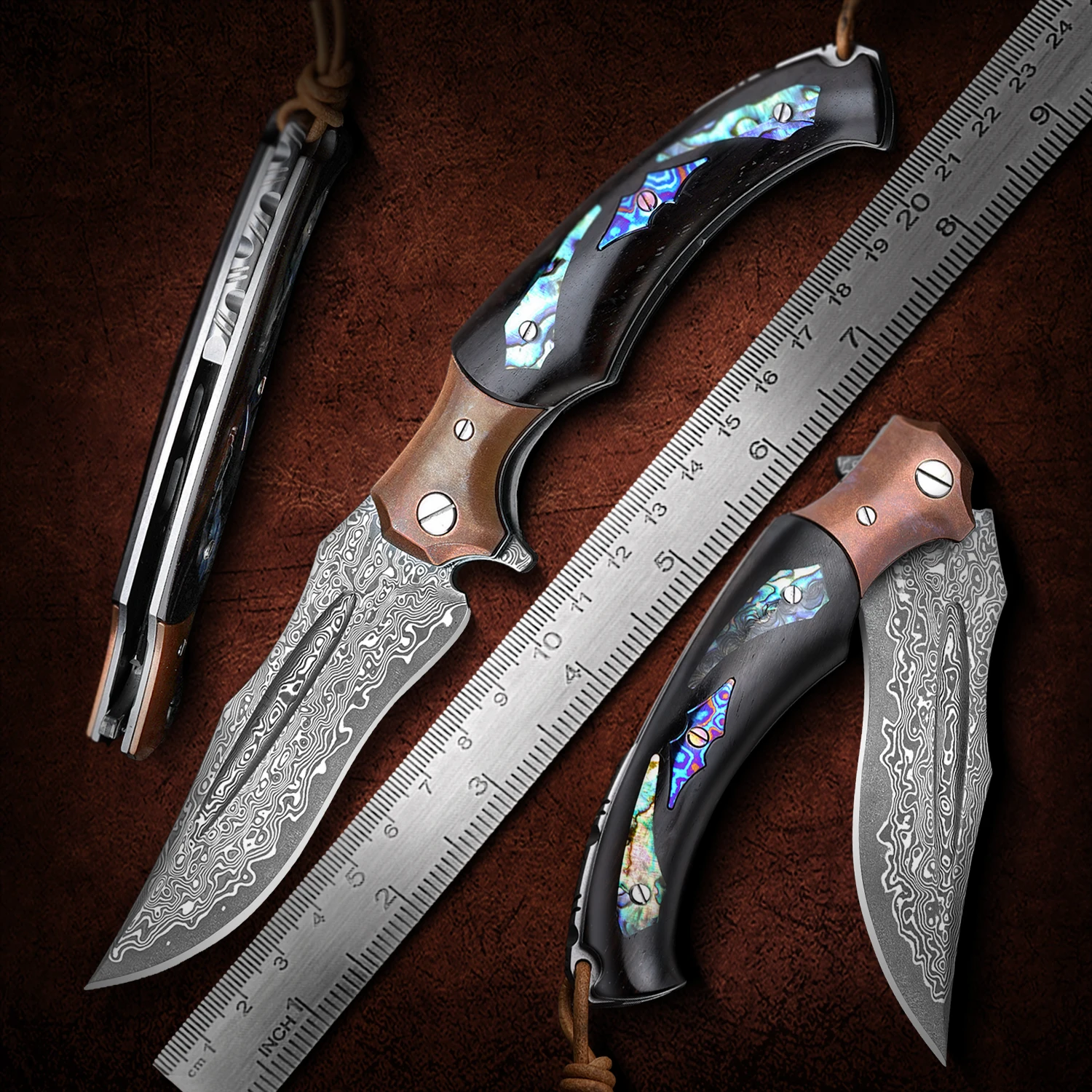 Карманный нож NEWOOTZ VG 10 из дамасской стали черное дерево с титановой ручкой для повседневного использования может использоваться в качестве подарка для скалолазания и гор