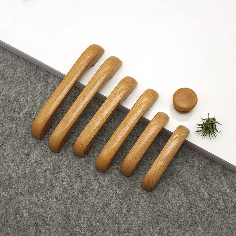 

Modern Minimalist Solid Wood Cabinet Drawer Handles Wardrobe Door Furniture Accessories Wooden Nordic Style Knobs for Furniture