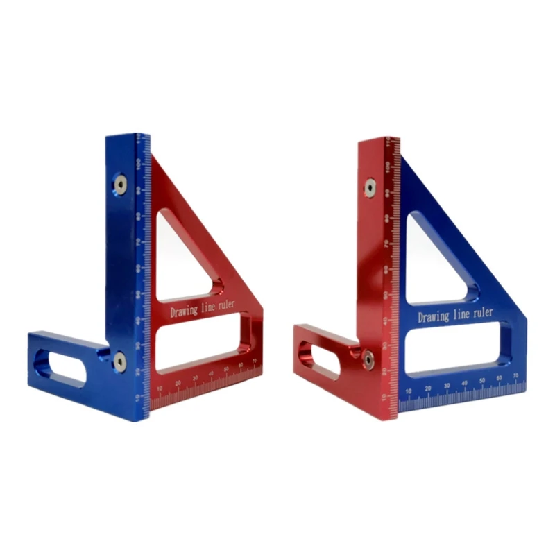 

Aluminum Alloy Woodworking Ruler Square Layout Miter Triangle Ruler 45/90 Degree Metric Gauge Measure Tool Red/Blue