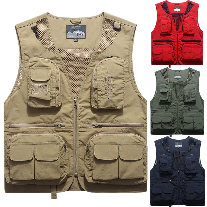 

Spring 2022 Large Loose Waistcoat Men's Outdoor Multi Pocket Tooling Quick Drying Photographer Mesh Vest Fashion New Hot Sale