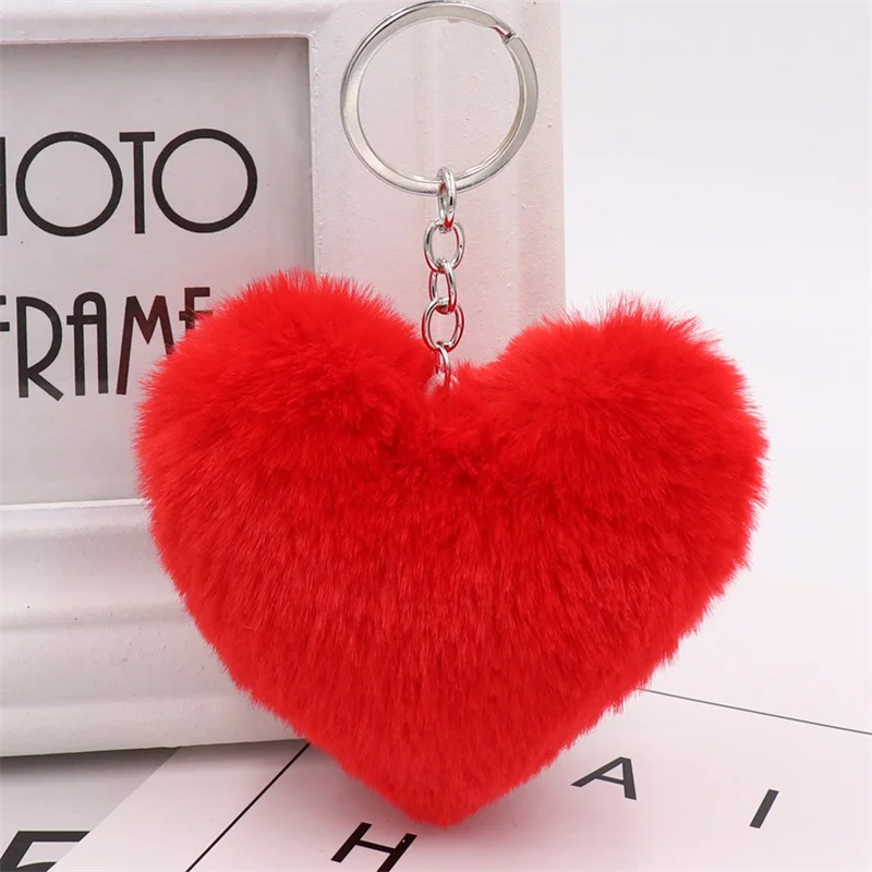 Plush Ball Key Ring Love Mobile Phone Key Chain Soft Artificial Rex Rabbit Hair Ball Car Key Ring Ladies Bag Pendant Jewelry DIY