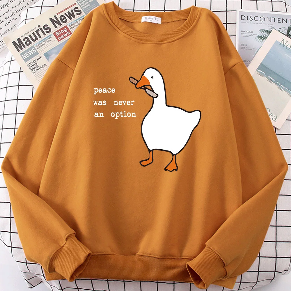 

Peace Was Never An Option oose Print Man Lon Sleeves Kawaii Cartoons Pullovers Fasion Casual Simple Clotin Male Sweatsirts