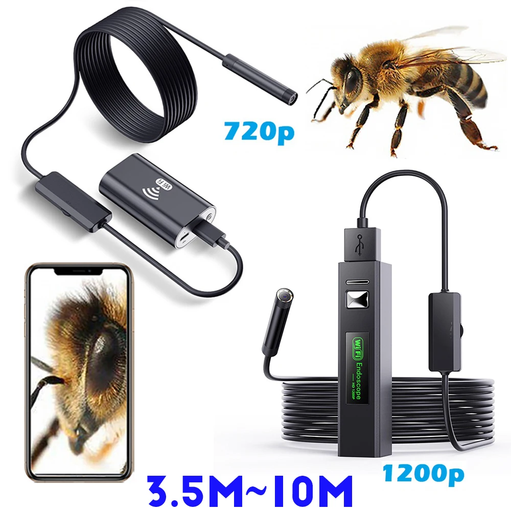 

Endoscope WiFi Mini Camera Waterproof Inspection USB Borescope Snake HD 1200P 720p 8mm Lens 3.5M 5M 10M for Iphone Android PC