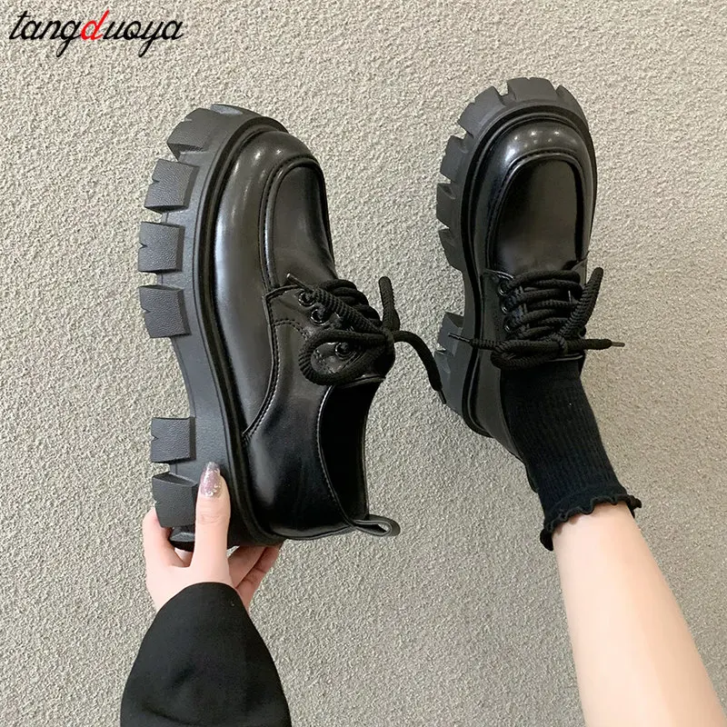 Женские оксфорды на массивной платформе Нескользящие туфли шнуровке в Стиле