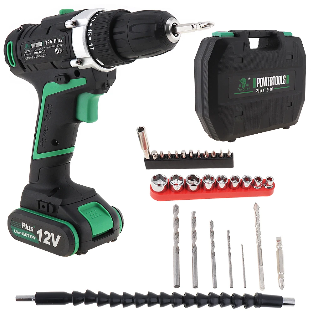 100 - 240V Cordless 12V Electric Drill / Screwdriver with Rotation Adjustment Switch and Plastic Box 29pcs Accessories Sets