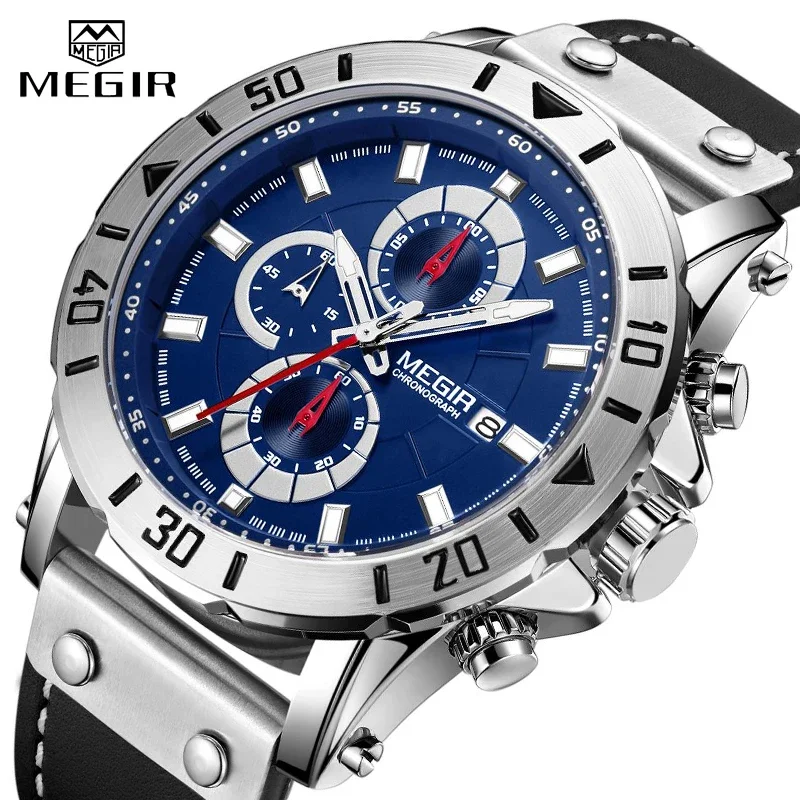 Лучший люксовый бренд MEGIR мужские спортивные часы водонепроницаемые 24-часовые
