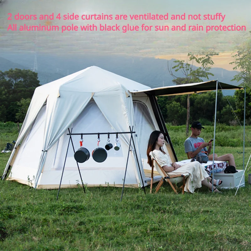 

Tent Outdoor Automatic Folding All Aluminum Pole 3-4 People 4-6 People Camping Double Layer Thickening Rainstorm Prevention