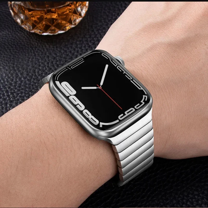 Solid Silver/ Solid Black Color Strap for Apple Watch 7 45mm 41mm Stainless Steel Smart Watch Wristband For iwatch 6 5 4 3 2 1