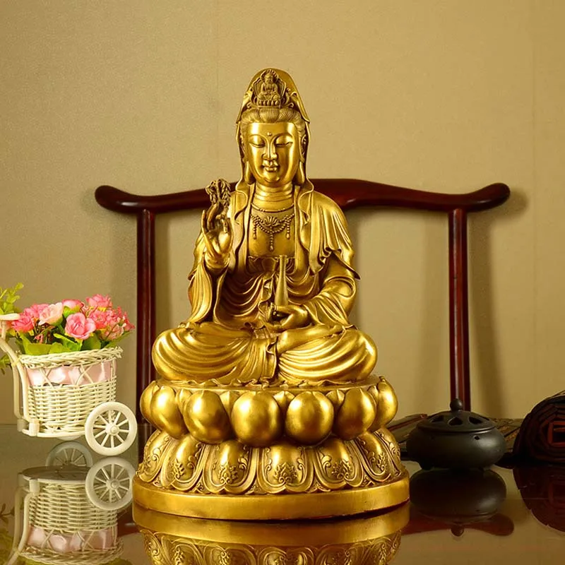 

Asia Home efficacious Patron saint bless family Safety Health GOOD luck Talisman BRASS GUAN YIN Avalokitesvara Buddha statue