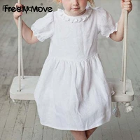 freely move summer childrens clothes organic cotton soft back button ruffles collar baby girls dress fashion princess casual