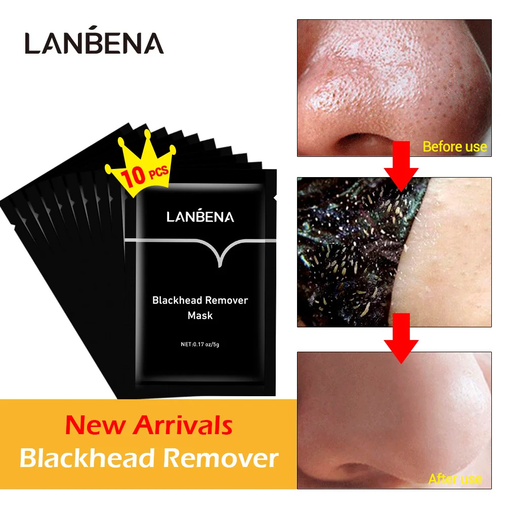 

LANBENA 10pcs Blackhead Remover Facial Mask Acne Treatment Peeling Peel-Off Stripe Shrink Pores Nose Cleaning Mask Skin Care