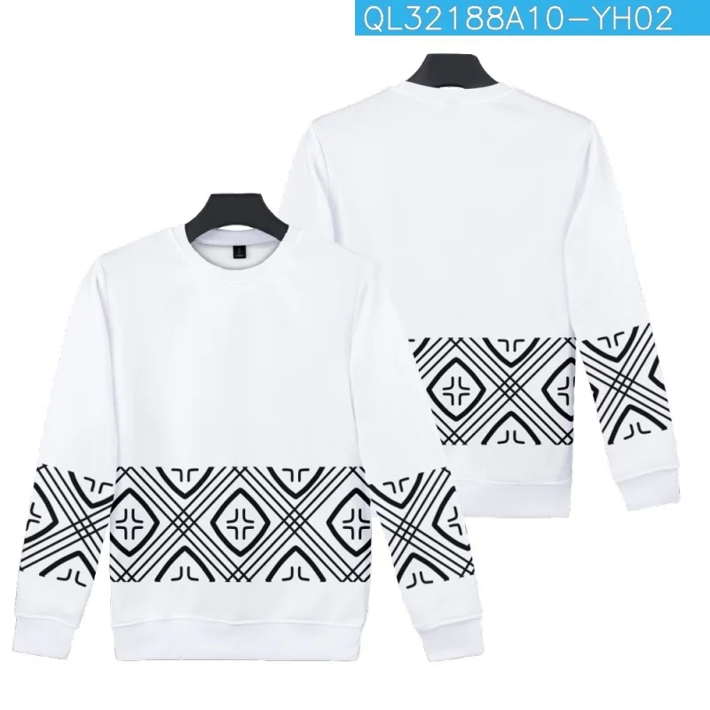 

Fashion Black Striped Printed White Long Sleeve O-Neck Sweatshirt Men Autumn Casual Minimalist Pullover Harajuku Hoodies