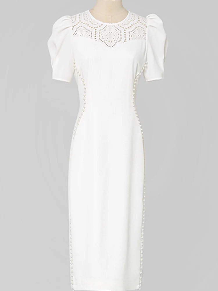 Элегантное вечернее платье Летнее белое кружевное однорядное Платье-футляр с